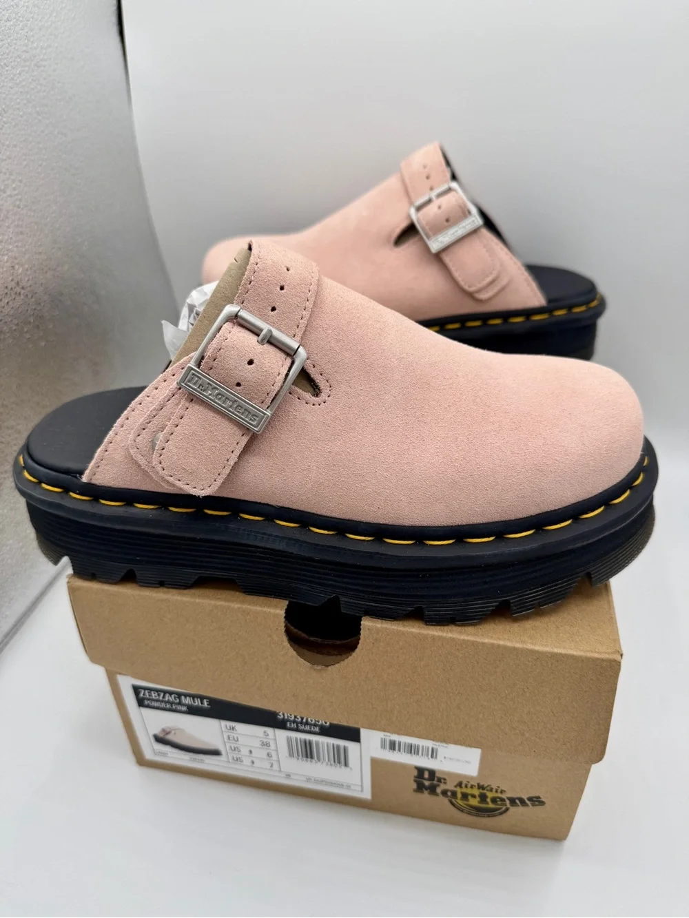 NWT Dr Martens Zebzag Mule Unisex , Powder Pink Platforms
